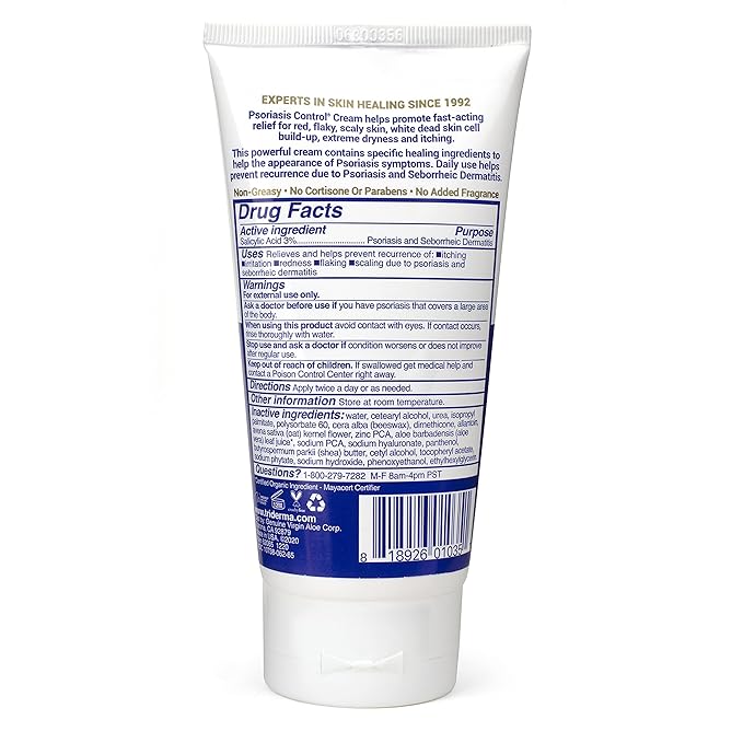 TriDerma Psoriasis Control Face & Body Cream - Maximum Strength 3% Salicylic Acid, AP4 Aloe Vera Gel, Urea Cream - Extra Moisturizing Treatment, No Cortisone or Coal Tar - FSA Eligible - 6 Oz