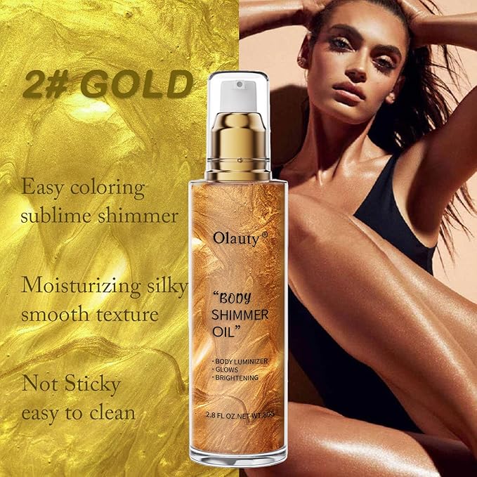 Shimmer Body Oil, Highlighter Makeup Smooth Glitter Glow Rose Gold)