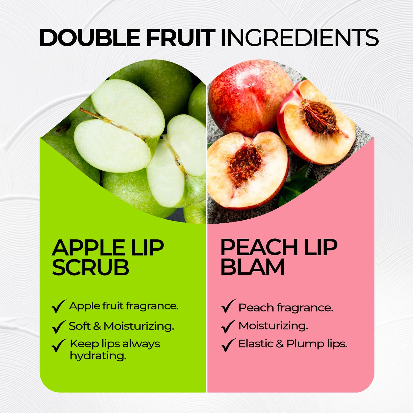 Cyn Care 2 in 1 Lip Care Kit with Apple Lip Scrub Exfoliator 28g and Peach Balm Moisturizer 20g – Intense Hydration Set for Dry, Chapped, Cracked Lips (48g)