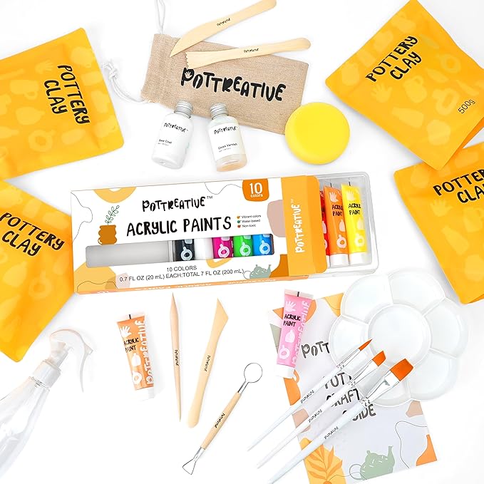 POTTREATIVE Air Dry Clay Pottery Kit - Home DIY Pottery Starter Kits with Air-Dry Clay，Sculpting Pottery Tools and Step-by-Step Guide - Great for Date Night, Arts Crafts Hobby