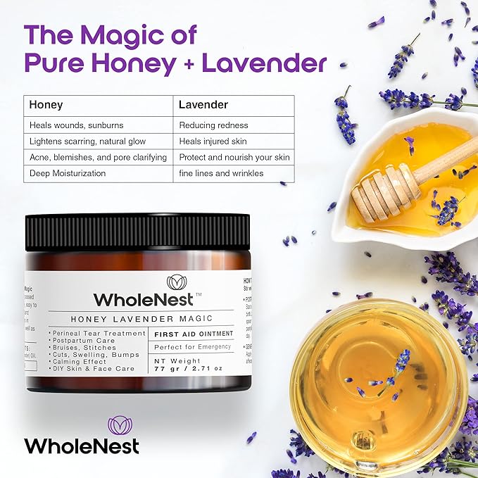 All-Natural Honey Lavender Magic, Liquid Perineal Balm and Postpartum Essentials, Family Care and Post Pregnancy Must Haves, Gentle Botanical Care with Lavender for Skin Support, 2.71 oz