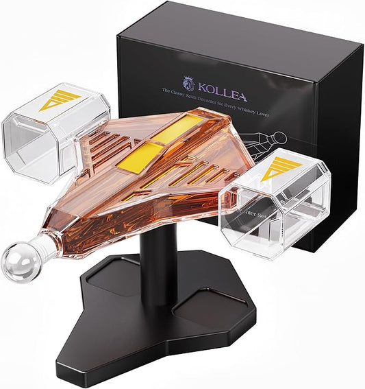 Birthday Gifts for Men Dad, Kollea Galaxy Golden Spaceship Whiskey Decanter Sets for Men, Spacecraft Limited Edition, 2 Funny Shot Glasses, Unique Brother Gift Ideas, Liquor Decanter for Bar