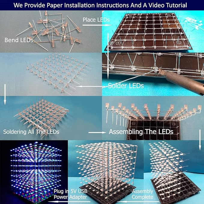 iCubeSmart 3D Led Cube DIY Electronics Kit 8x8x8 Led Cube DIY Soldering Project Kit(3D8S-MULTI)