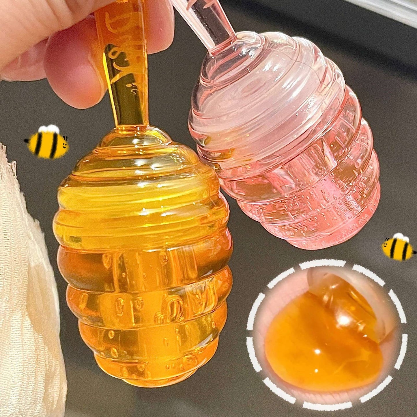 2PCS Small Peach & Honey Lip Oil & Mask: Moisturizing Day & Night Lip Sleeping Masks, Scrubs & Exfoliator