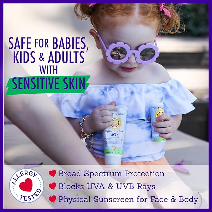 California Baby Super Sensitive Sunscreen + Natural Bug Spray | 2.9oz Unscented SPF 30+ Mineral Sunscreen + 6.5oz Natural Bug Repellent | Hypoallergenic | Formulated for Sensitive Skin