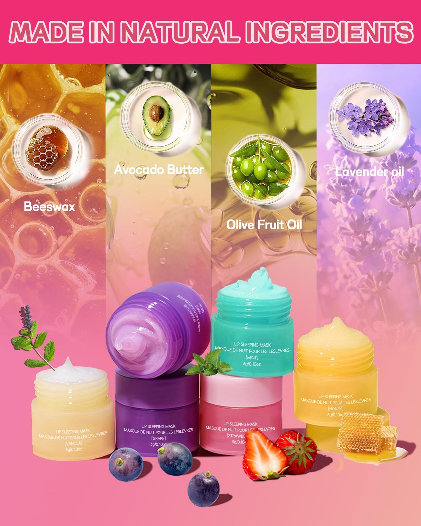 Lip Sleeping Mask Set-5 Pcs Lip Balm Hydrating Lip Mask Overnight Lip Treatment Care for Dry Cracked Lips,Day &Night Moisturize &Nourish Korean Lip Gloss Women to Improve Lip Color With Shea Butter