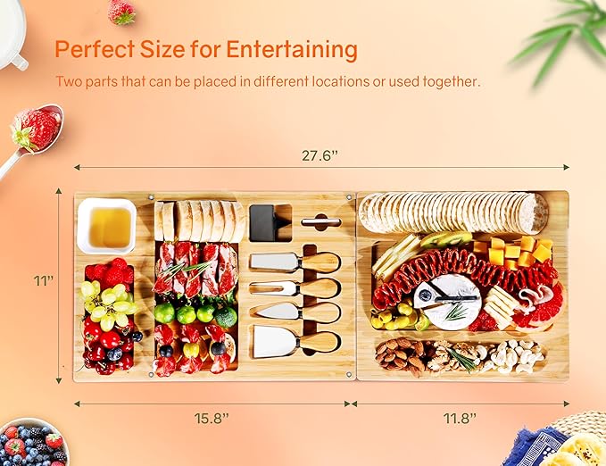 Charcuterie Boards, Thereye Cheese Board with Knife Set, Bamboo Charcuterie Board Set, Gifts for Women, Wedding Gifts, House Warming Gifts, Bridal Shower Gift (Extra Large)