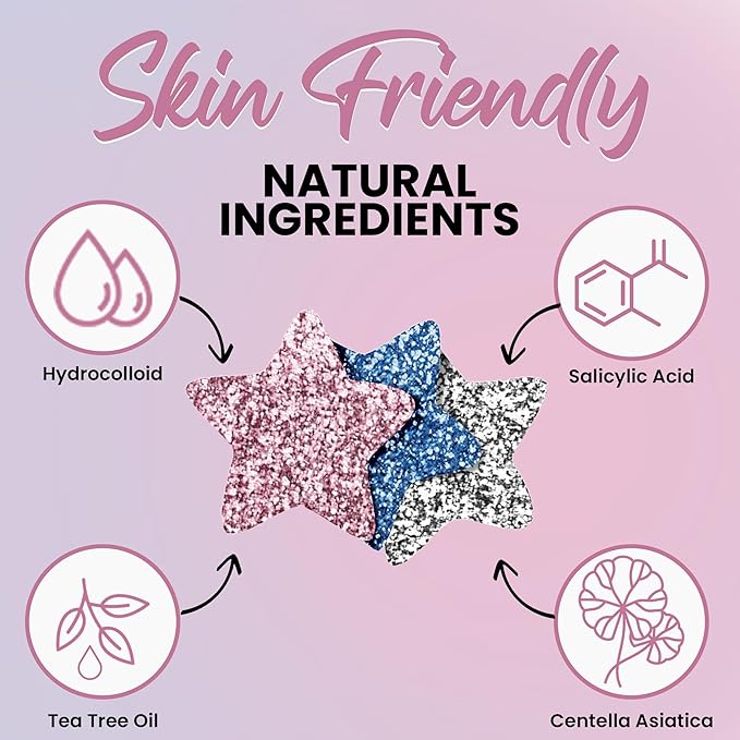 260Pcs Cute Pimple Patches for Face - Hydrocolloid Acne and Zit Patches - Blemish Stickers for Face Skin Care - Star, Heart, Cloud, Moon, Glitter & Regular Shapes, 7 Colors, 2 Sizes Stickers