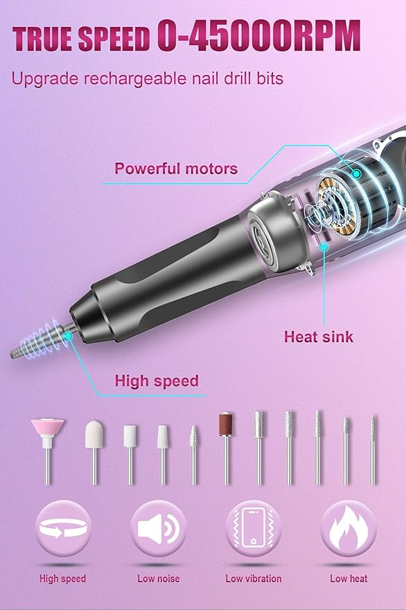 Electric nail drill 45000rpm cordless