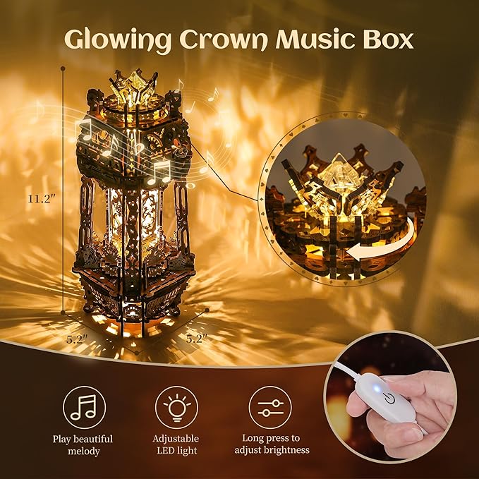 LED 3D Wood Puzzle Poker World Projector Lamp – DIY Craft Kit with LED Lights and Music Box – Creative Poker-Themed Lamp, Nightlight Gift for Home Décor (White Maple)