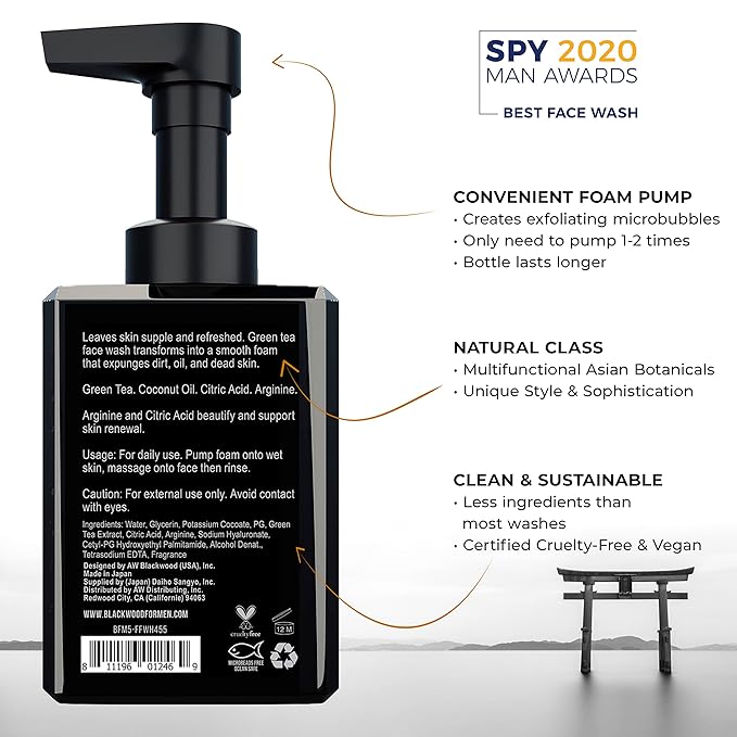 Blackwood For Men BioNutrient Foaming Face Wash - Gentle Daily Acne Facial Cleanser For Dry to Sensitive Skin - Deep Cleanse for Exfoliation - Paraben Free, Sulfate Free, & Cruelty Free (4.45 oz)