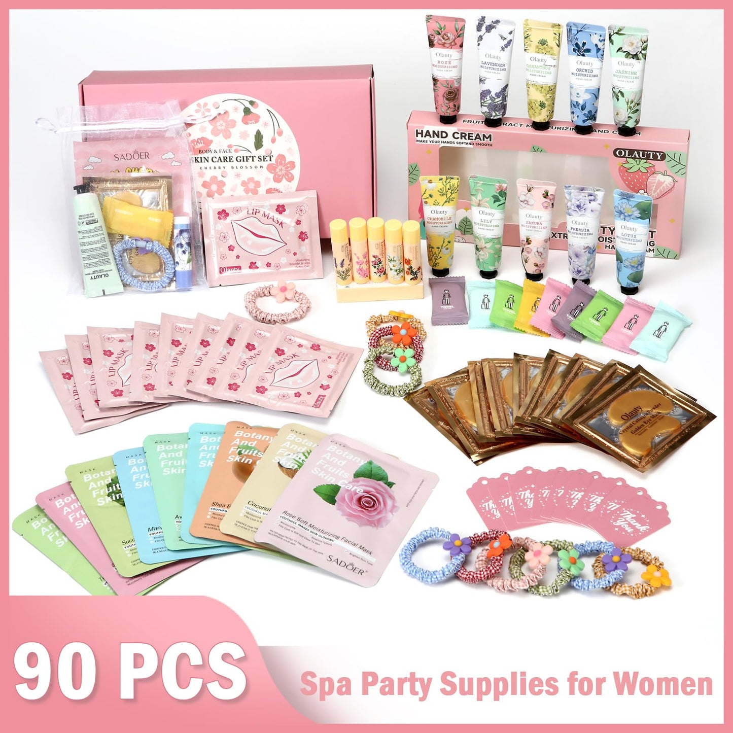 90 PCS Spa Party Supplies for Girls,Daughter Spa Gift Sets Favors Include Face Masks,Lip Balm,Under Eye Patches,Lip Mask & Compressed Towel,Hair Band,Spa Sleepover Party Supplies for Women