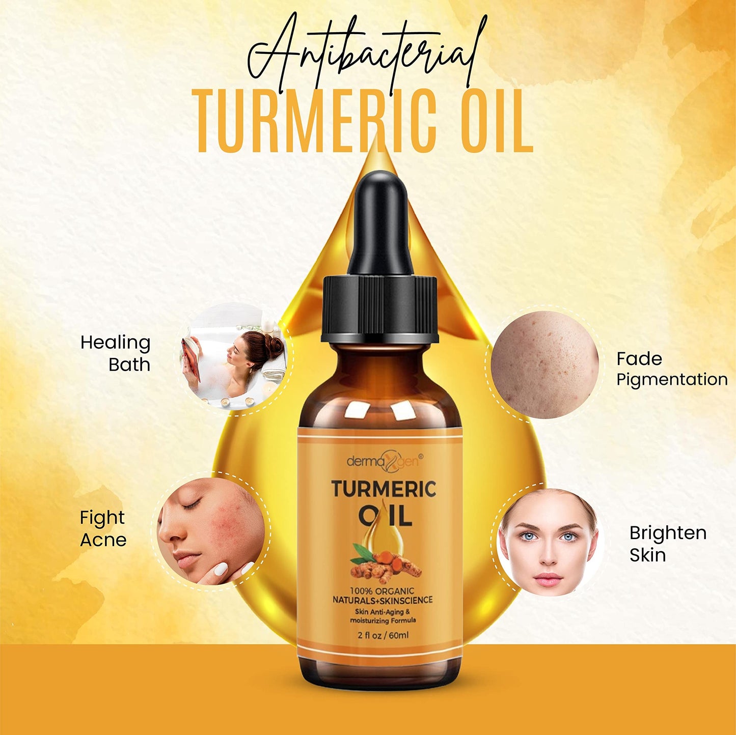 Turmeric Oil & Kojic Acid Soap Skincare Bundle – Organic Face Oil (2 fl oz) + Brightening Soap Bars with Vitamin C & Botanical Extracts (4 x 5 oz) – Daily Glow & Hydration Set for Face & Body