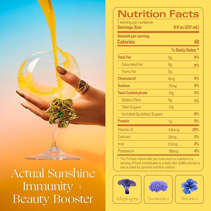 Kin Euphorics Actual Sunshine Non-Alcoholic Functional Beverage | Rise and Glow from Within | Immunity + Beauty Booster | Adaptogens, Nootropics, Collagen | 8 FL Oz, 8PK