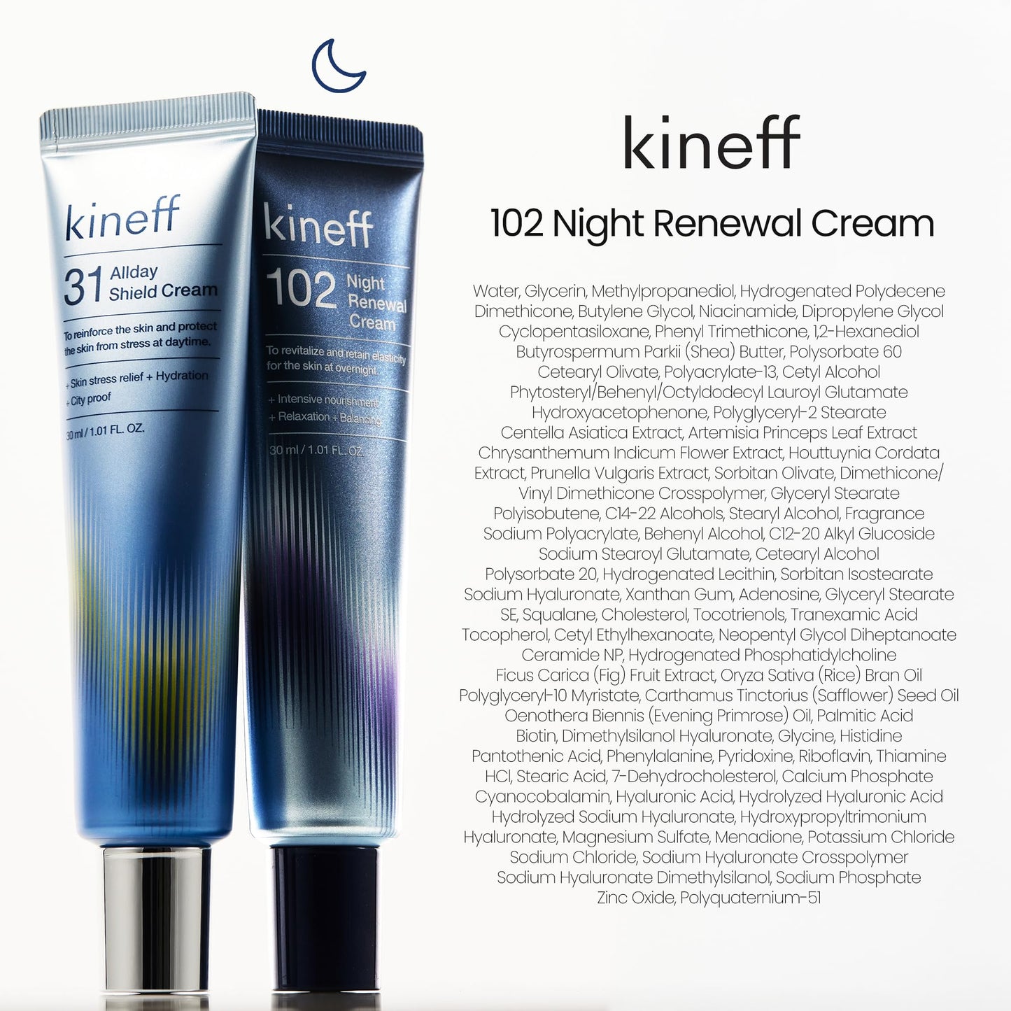 Kineff Dermacycle Program All-day & Night 2-Pack Cream for Face, 31 All-Day Shield Cream & 102 Night Renewal Cream, Centella Asiatica and Niacinamide, Korean Skincare (New Package)