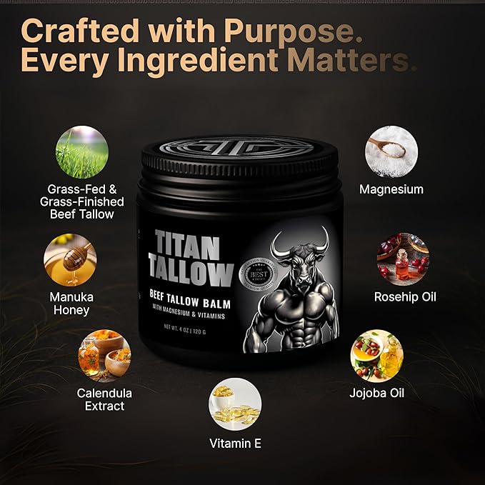 Beef Tallow for Skin, Face & Body Balm with Magnesium for Sleep, Leg Cramps & Pain, Muscle Relaxation, Moisturizing Topical Cream - Organic Grass-Fed & Grass-Finished Tallow, Manuka Honey Lotion