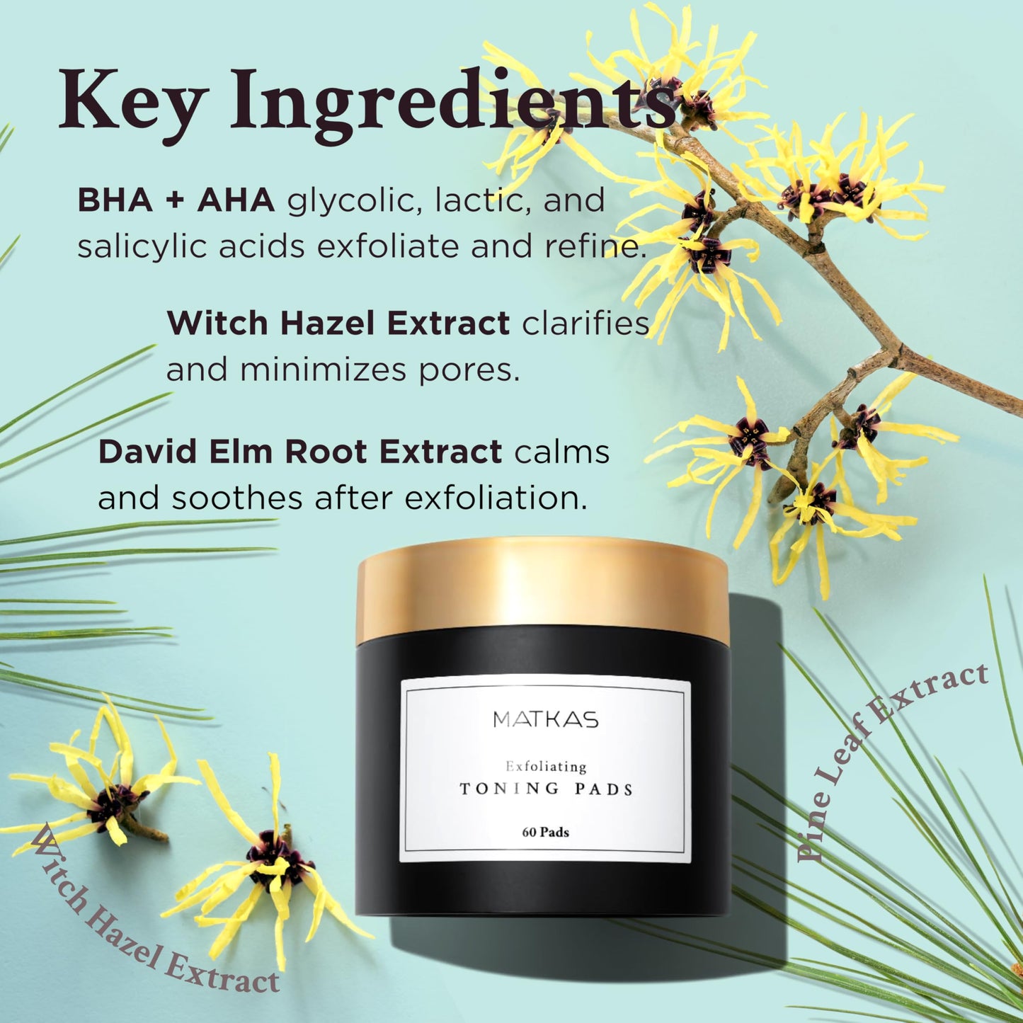 MATKAS Korean Witch Hazel Exfoliating Toning Pads for Face – 60 count, with BHA Glycolic Acid Exfoliator + Salicylic Acid Toner, Korean Pore Minimizer Face Toning Pads, Brightening & Pore Cleaner Peel