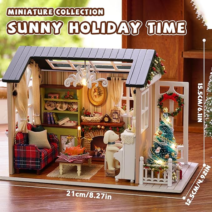 Kisoy Romantic and Cute Dollhouse Miniature DIY House Kit Creative Room Perfect DIY Gift for Friends,Lovers and Families (Sunny Holiday Time)