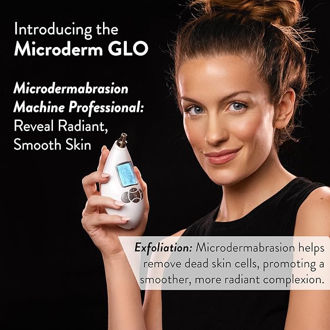 Microderm GLO Diamond Microdermabrasion Machine - Best Gift for Women - Dermabrasion & Anti Aging Wrinkle Skincare - Home Facial Treatment System - Blackhead Remover & Exfoliator for Acne Scars