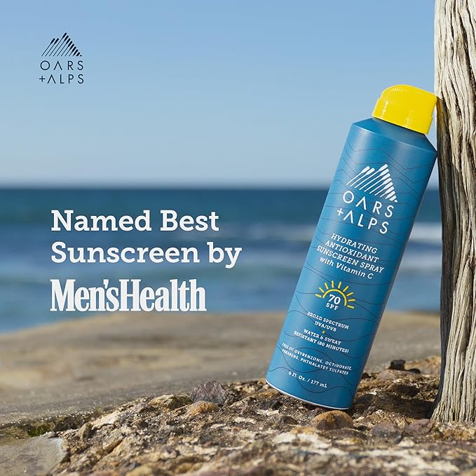 Oars + Alps Hydrating SPF 70 Sunscreen Spray, Infused with Vitamin C and Antioxidants, Water and Sweat Resistant, 6 Oz, 2 Pack