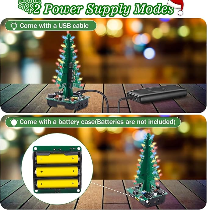 3D Christmas Tree Soldering Kit, Icstation DIY Soldering Practice Kit Spectrum Light Xmas Tree Soldering Assemble Kit for Teaching Learning STEM Educational Christmas Present and Decoration