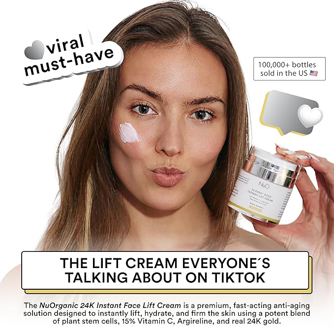 nuorganic 24k Instant Face Lift Cream - Advanced Anti-Aging Moisturizer with Plant Stem Cells for Youthful Glow - Cruelty-Free Wrinkle Cream for All Skin - Vegan Beauty Skincare, 50ml 3-Month Supply