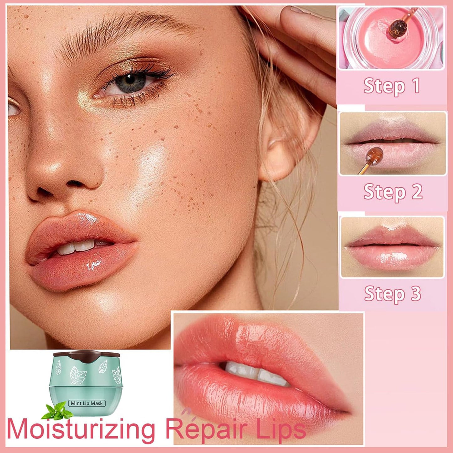 TIRDET 1 PCS Bee Lip Balm Honey Pot, Exfoliating Mint Sleeping Lip Mask Overnight with Sticks, Prevention Dry Hydrating and Crack Scrubs