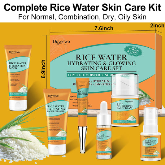 Skin Care Set,Women Teen Glass Skincare Rice Water Hydrate Glow Repair Anti-Aging Facial Routine Kit Gift Set for Womens Mom Wife Teenager Girl Birthday Trendy Stuff Christmas Gifts Stocking Stuffers
