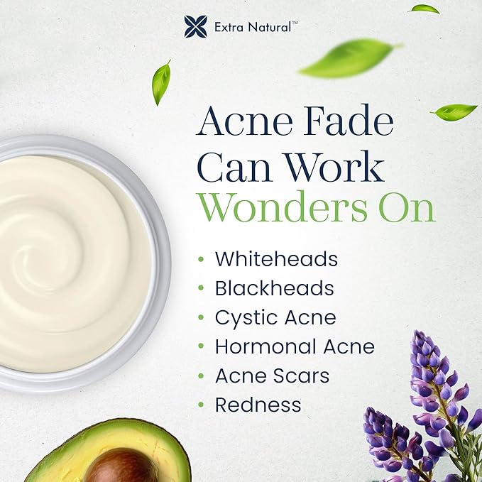 Extra Natural Acne Fade Treatment - Maximum Strength Face Cream for Sensitive Skin - For Pimple, Blackhead, Whitehead, Cystic, Hormonal Acne, Scar - Fast Acting Herbal Formula with Lavender & Tea Tree