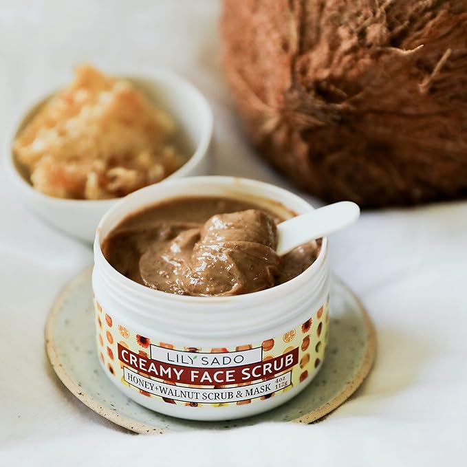 LILY SADO HONEY WALNUT Creamy Face Scrub - Best Exfoliating Facial Cleanser for Women & Men - Gently Exfoliates, Softens & Energizes Skin, Treats Acne, Reduces Pore Size - For All Skin Types - 4 oz