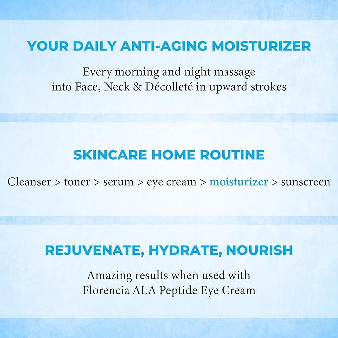 Florencia Ultra Peptide Cream - Nourishing, Organic Face Moisturizer with Hyaluronic Acid & Matrixyl 3000 - Hydrates, Rejuvenates, Firms, Improves Fine Lines - Natural & Vegan, 2 oz