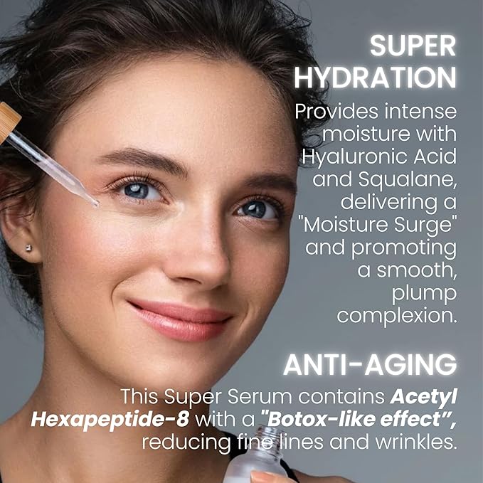 OMI Natural-Total Package Serum-All-in-One-Vitamin C-Hyaluronic Acid-Acetyl Hexapeptide-8-Niacinamide Serum-Argireline-Botox in a Bottle and Pore Minimizer for Face- For All Skin Types-50ml
