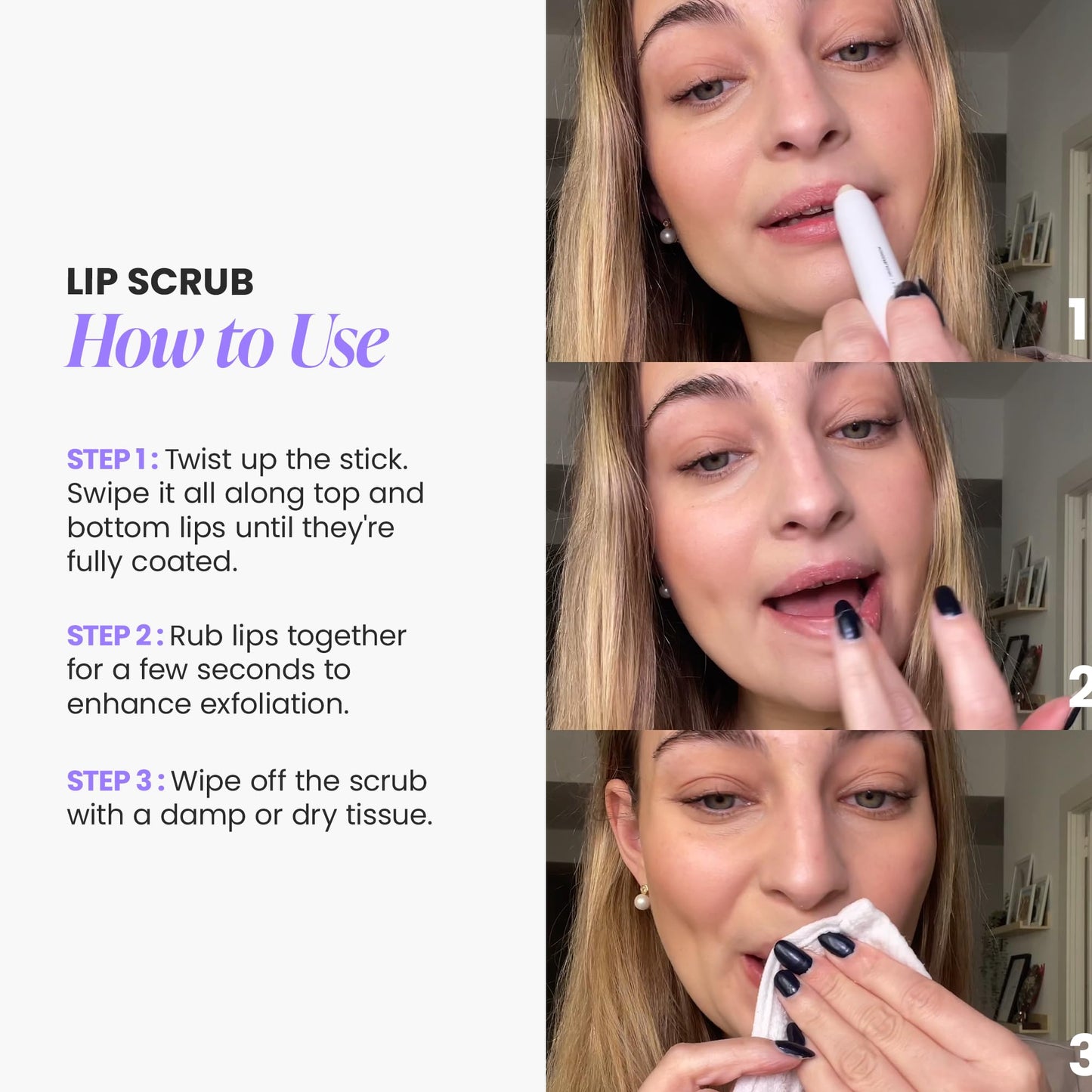 Wonderskin 3-in-1 Lip Scrub Exfoliator & Moisturizer, Lip Exfoliator Scrub, Hydrating Balm for Soft, Nourished, Flake-Free Lips with One-Step Prep, 0.10oz