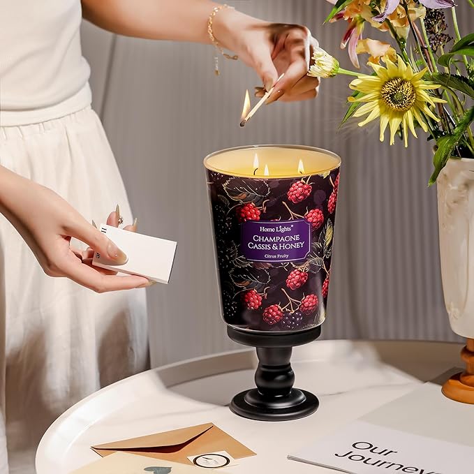 HomeLights Scented Candles for Women & Men, 34oz Candle Jars Aromatherapy 3-Wick Candle, Ideal for Eclectic Mixed Styles Home Decor and Gifts, Champagne Cassis & Honey