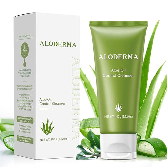 Aloderma Oil Controlling Facial Cleanser Made within 12 Hours of Harvest with Organic Aloe Vera - Clear Breakouts - Wintergreen to Help Purify & Deeeply Cleanse Pores - Calming Aloe Facial Wash, 3.5oz