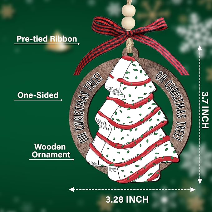 Christmas Tree Cake Ornament 2025 - Funny Food Wooden Cake Ornament for Christmas Tree - Cute Cake Hanging Ornament for Holiday Decorations, Unique Baking Gift for Friends, Family & Coworkers