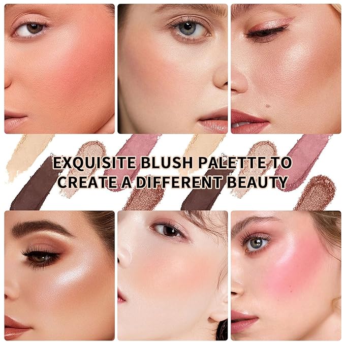 6 Color Rosé Blush Palette, Velvety Fine Texture,