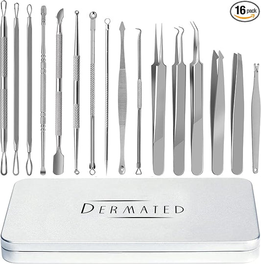 [16 Pcs] Blackhead Remover Tools 2025 Latest Pimple Popper Tool Kit | Stainless Steel Professional Pimple Extractor Tool Kit for Blackheads, Blemish, Comdone, Acne, Zit, and Whiteheads for Face & Nose