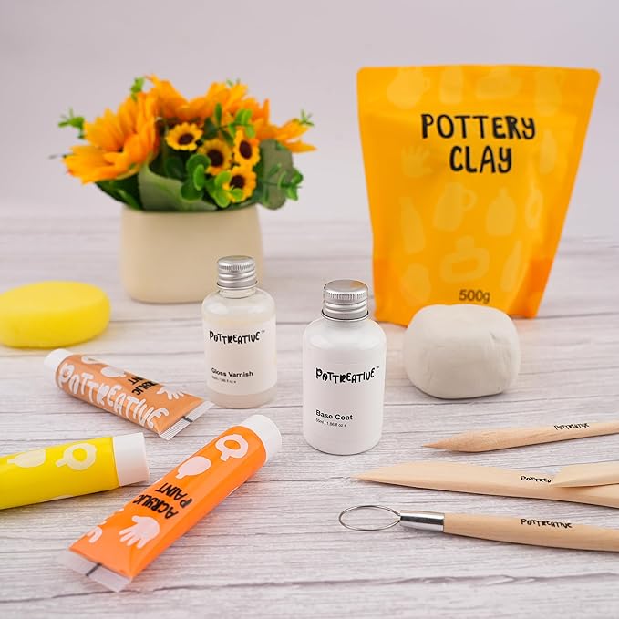 POTTREATIVE Air Dry Clay Pottery Kit - Home DIY Pottery Starter Kits with Air-Dry Clay，Sculpting Pottery Tools and Step-by-Step Guide - Great for Date Night, Arts Crafts Hobby