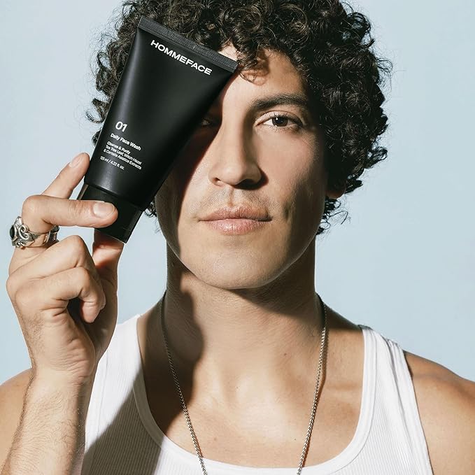 HommeFace Daily Face Wash for Men, 4.22 Fl. Oz. Gentle Facial Cleanser for Deep Cleansing & Purifying with Collagen, Witch Hazel & Cica Extracts, Vegan