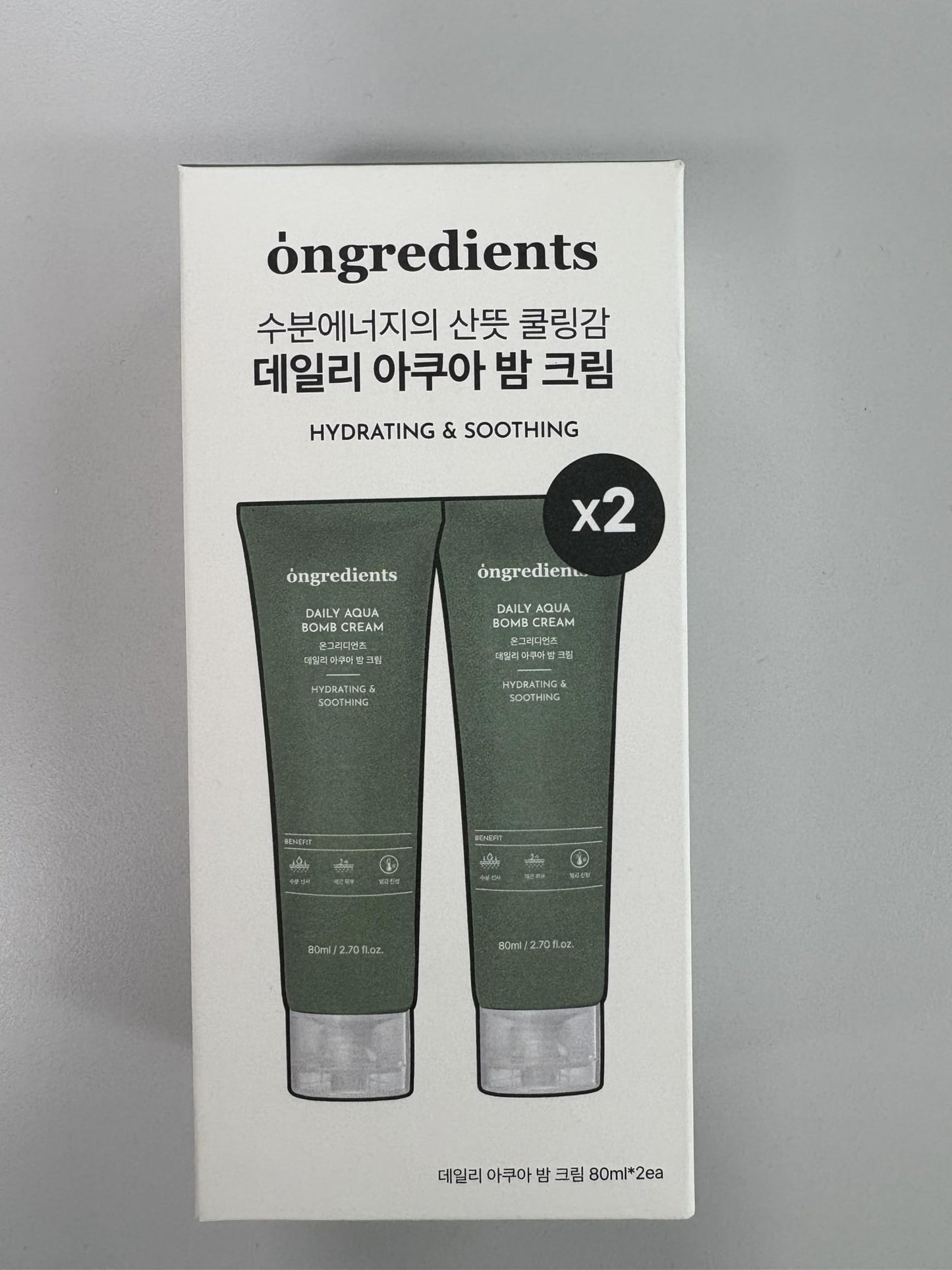 ONGREDIENTS Daily Aqua Bomb Cream | Niacinamide, Panthenol, Hyaluronic Acid, Peptide Complex, Green Tea, Advanced Hydrating Formula for Dry, Sensitive Skin | Vegan, Korean Skin Care 80ml / 2.70 fl Oz