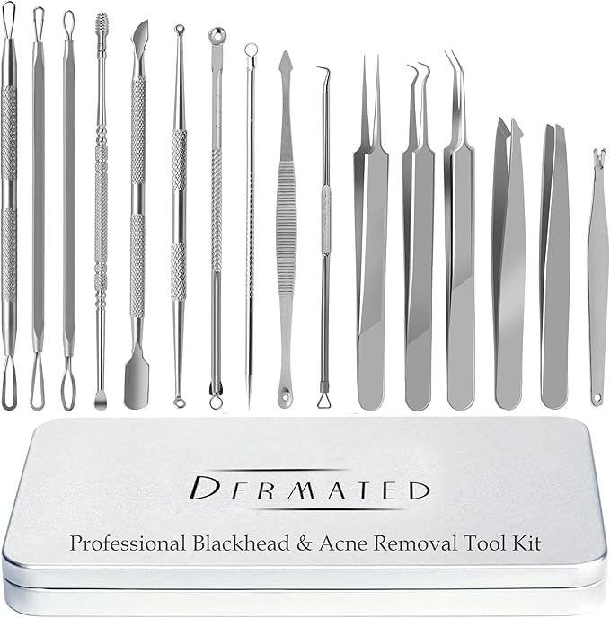 [16 Pcs] Blackhead Remover Tools 2025 Latest Pimple Popper Tool Kit | Stainless Steel Professional Pimple Extractor Tool Kit for Blackheads, Blemish, Comdone, Acne, Zit, and Whiteheads for Face & Nose