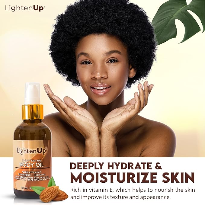 OMIC LightenUp, Skin Brightening Body Oil - 4.2 fl oz / 125 ml - Hyperpigmentation Body Seum, Dark Spot Remover, for Men and Women with Vitamin E, Shea Butter, Almond Oil