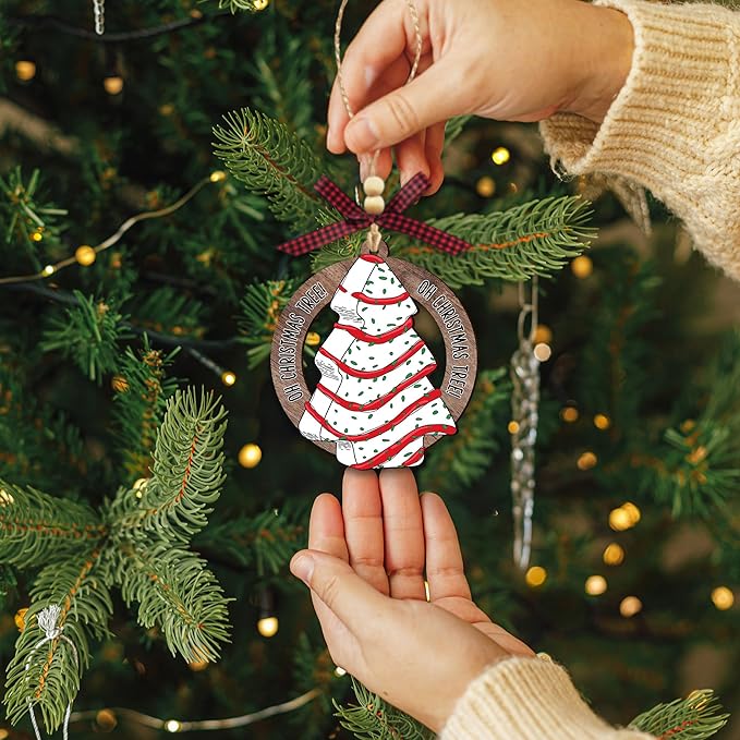 Christmas Tree Cake Ornament 2025 - Funny Food Wooden Cake Ornament for Christmas Tree - Cute Cake Hanging Ornament for Holiday Decorations, Unique Baking Gift for Friends, Family & Coworkers