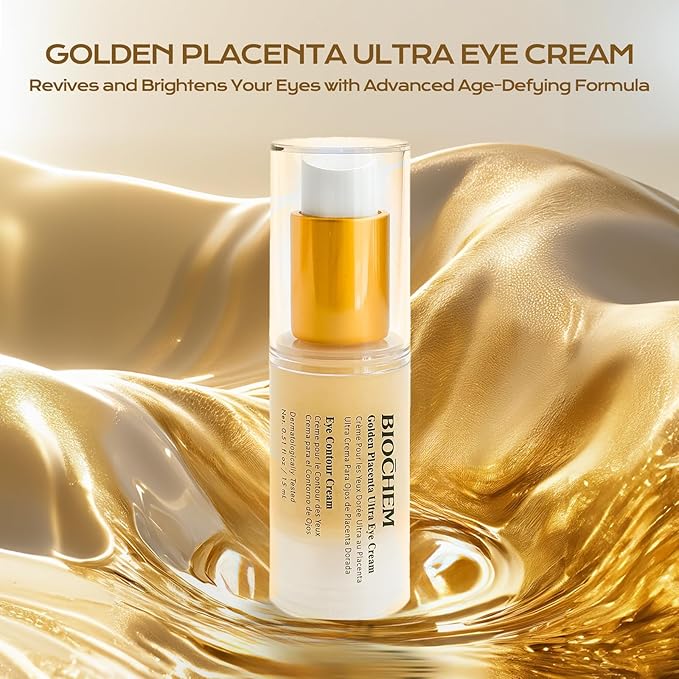 BIOCHEM Golden Placenta Ultra Eye Cream, Luxury Under Eye Repair Treatment for Circles, Puffiness, Anti Aging, Wrinkles Care, Skin Laxity, Crows Feet, Eye Bags for Women & Men(0.51 fl oz / 15 mL)
