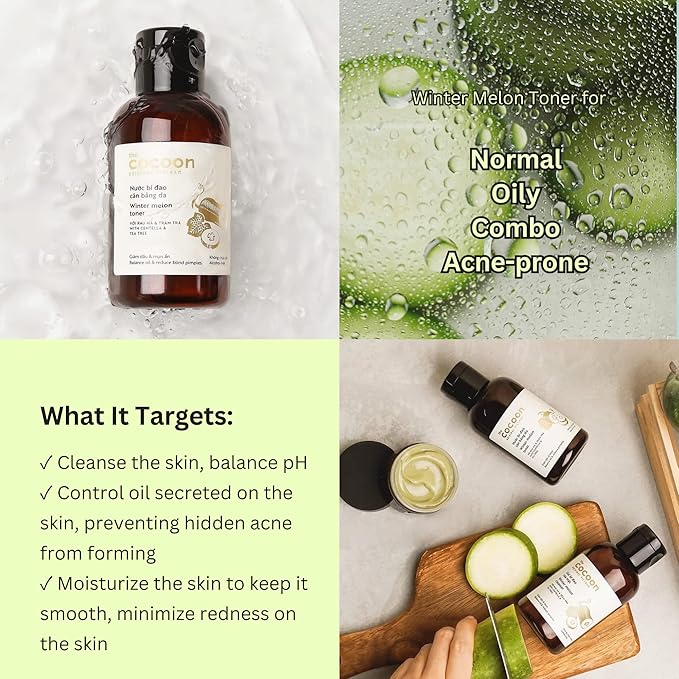 Cocoon Winter Melon Solution Acne Toner, Toner for Oily Skin with Centella Asiatica & Vitamin B3 for Daily Skin Care Solution for Sensitive Acne Prone Skin, Vegan & Cruelty-Free, Face Skincare Gift