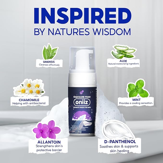 Masculine Foam Perfume | 3-Barrier Intimate Protection | Gentle Intimate Wash for Men | Natural Ingredients | pH Balance | Sweet & Alluring Aroma | Prevents Odor & Itching 3.38 fl. oz