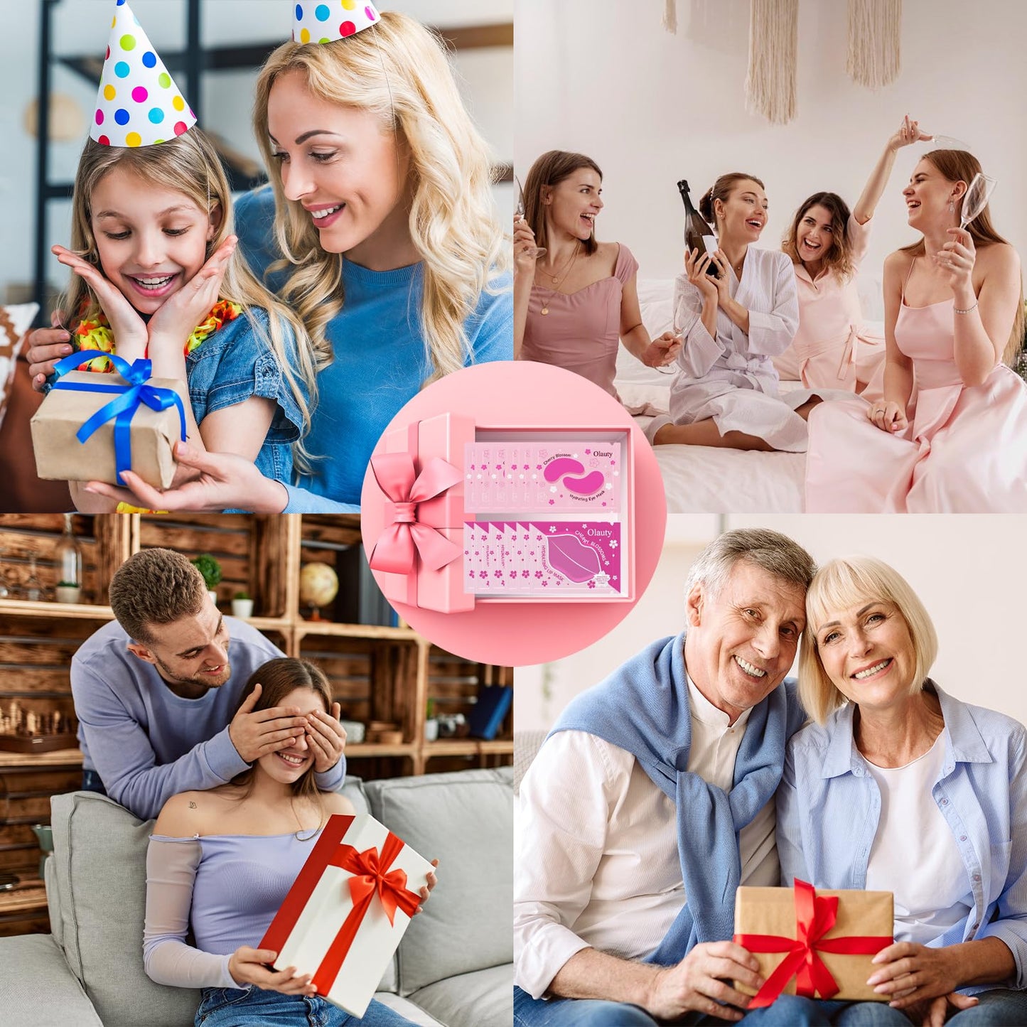 30 Pairs Lip Masks & Eye Mask, Cherry Blossom Collagen Gel Crystal Under Eye Patches for Puffy Eyes, Effectively Nourishes the Lip & Eye Skin, Bachelorette Party Favors Bridesmaid Gifts for Women