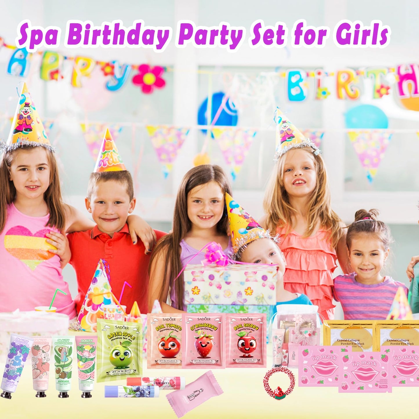 100Pcs Spa Party Supplies for Girls,Spa Party Favors Skincare Fruit Face Masks,Lip Masks,Under Eye Patches,Hand Cream,Lip Balm,Thank You Gifts Bulk,Spa Birthday Sleepover Party Supplies for Women