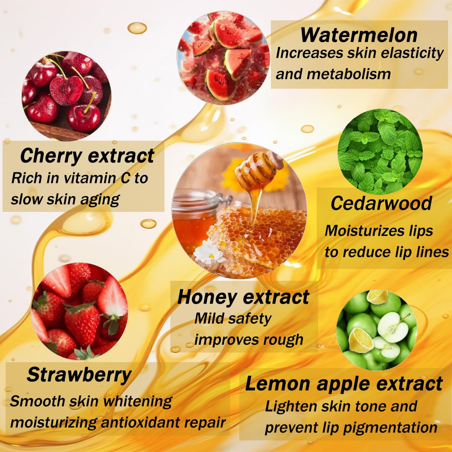 6 PCS Bee Lip Balm Honey Pot, Honey Strawberry Watermelon Apple Lime Mint Cherry Lip Mask Propolis Moisturizing Sleeping Lip Mask Overnight with Sticks, Honey Lip Balm Prevention Dry